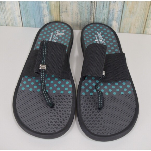 Cobb Hill By New Balance Women's Flip Flops Size 11 Black Blue Elastic Sandals - Picture 2 of 9